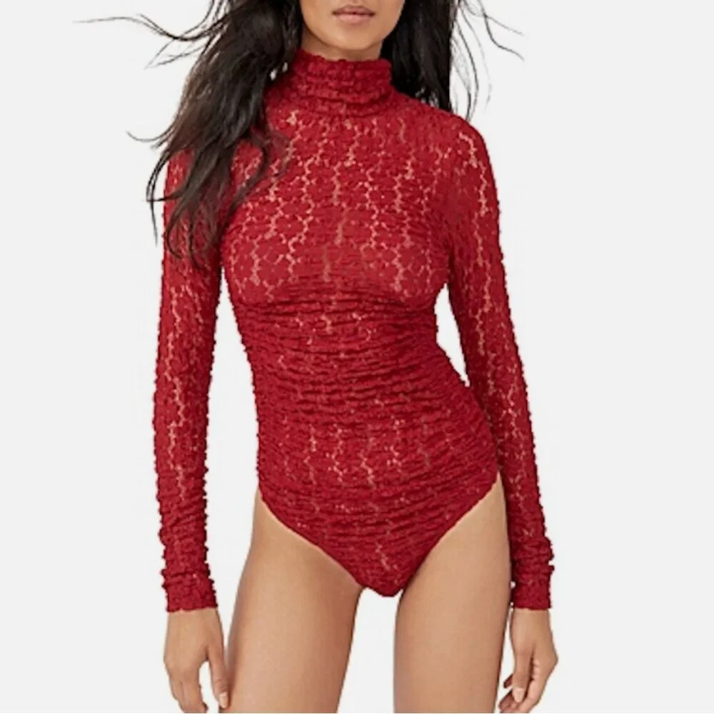 NWOT Free People Long Sleeve Day & Night Holly Berry Lace Bodysuit